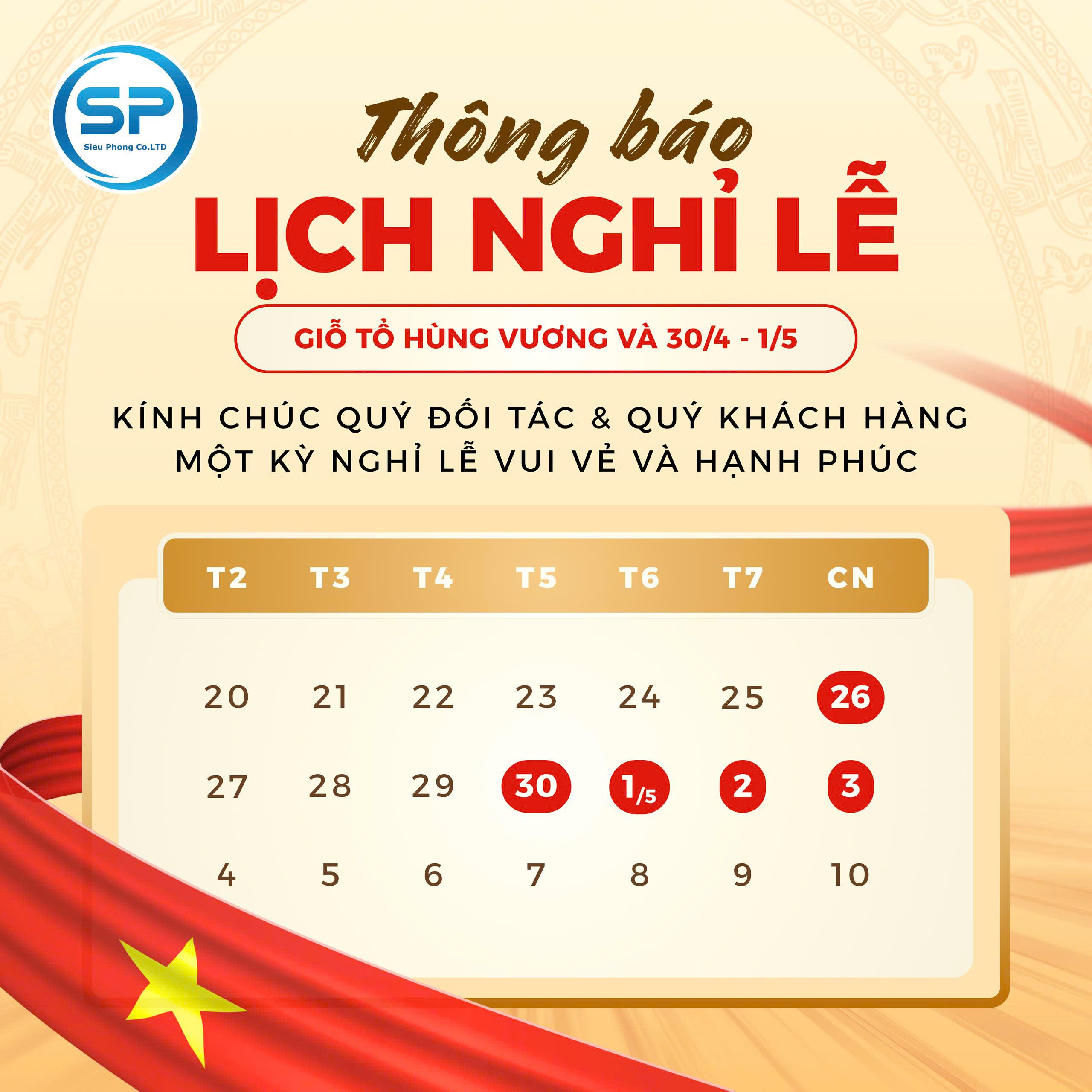 Lịch Nghỉ Lễ Giổ Tổ 10-3 và 30-04-2026