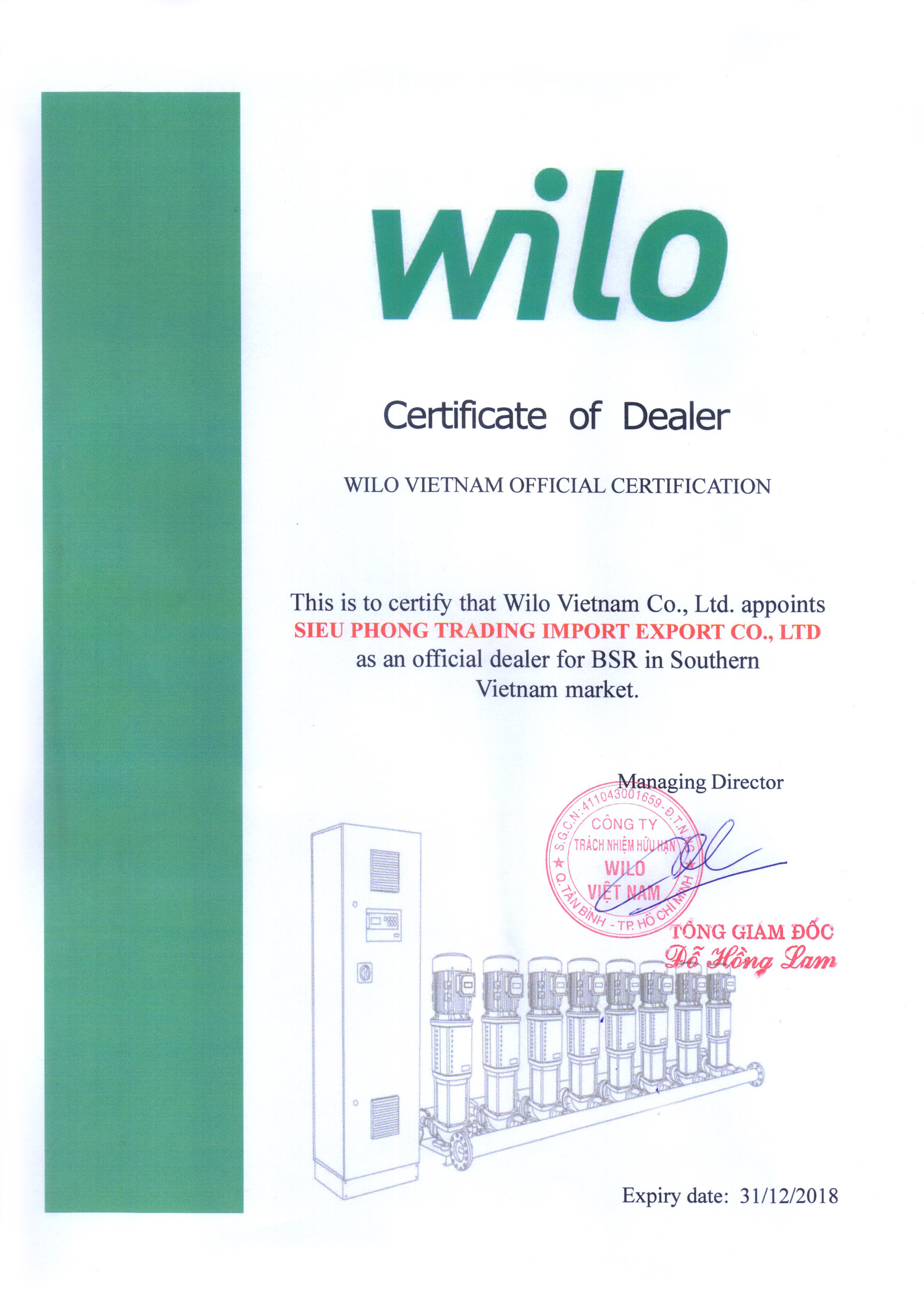 Siêu Phong là nhà phân phối máy bơm Wilo chính thức