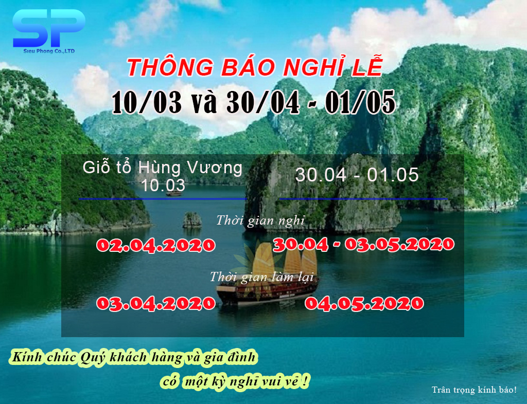 Thông báo nghỉ lễ Giỗ tổ Hùng Vương 10/03 và Giải phóng Miền Nam 30/04, Quốc tế lao động 01/05